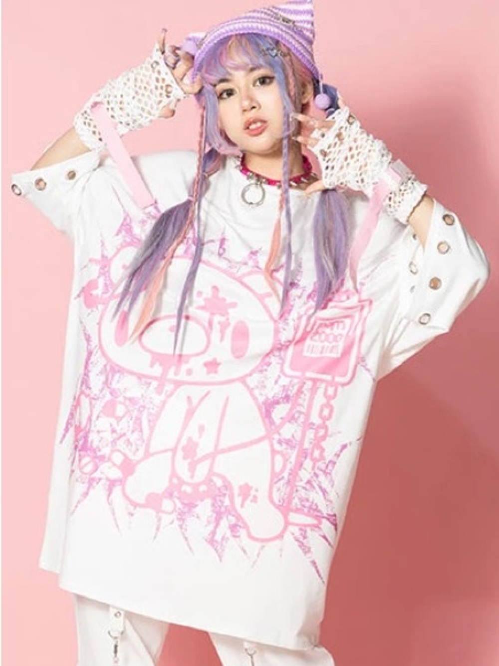 Gloomy Bear x acdcrag Pastel White Oversized Tee - one size